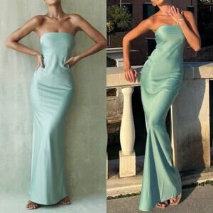 NWT House of CB Alette Jade Satin Strapless Maxi Dress Size XS